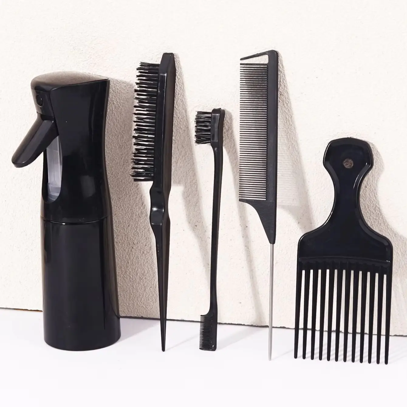 

Набор для ухода за волосами из 5 предметов, распылитель, африканская расческа, расческа для хвоста крысицы, нейлоновая щетка и щетка для кромок, специально для париков из натуральных волос
