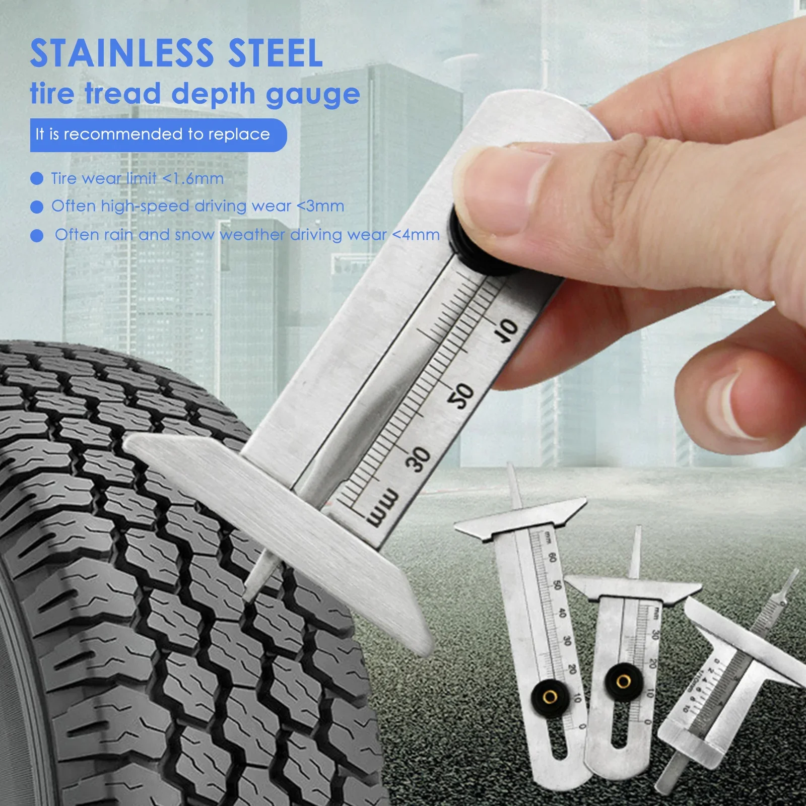 

Steel Car Tire Tread Depth Gauge, Caliper Measuring Tool, Motorcycle Ruler, Truck Ruler, Stainless Tools