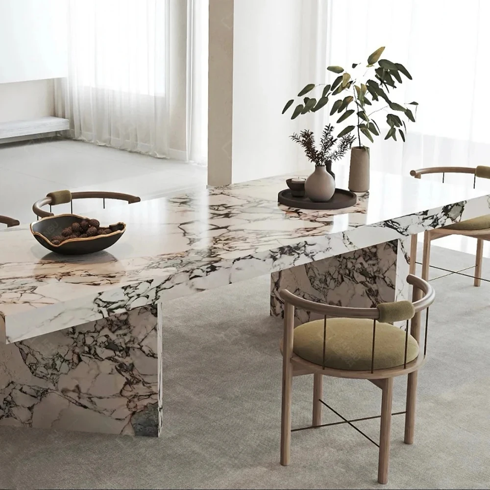 Rectangle Beige Travertine Dining Table/ Elephant White Marble Stone Table for Dining