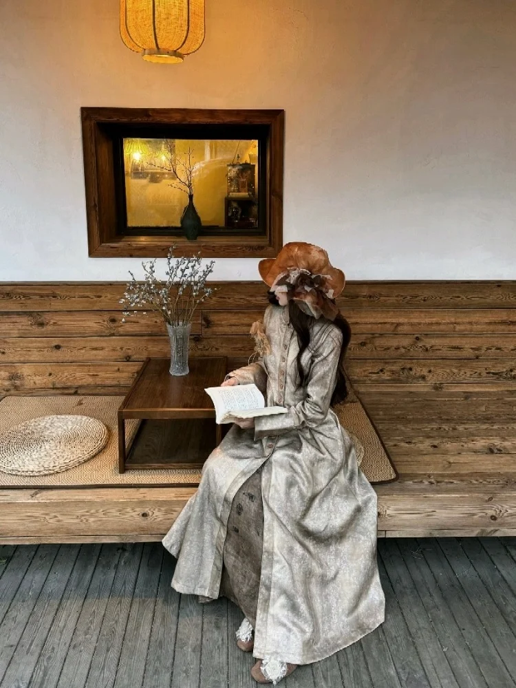 

Second Heareat Zen Sle Retro Waist-Cinching Coat Long Length Dyed Chinese New Sle Windbreaker Women's Faion Outerwear