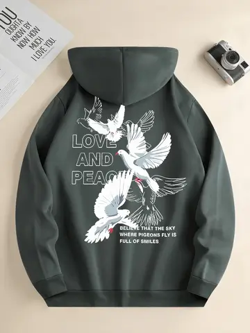 사랑과 평화 편지 비둘기 인쇄 후드 캐주얼 여성 스웨터 편안한 양털 풀오버 Crewneck 느슨한 여성 의류