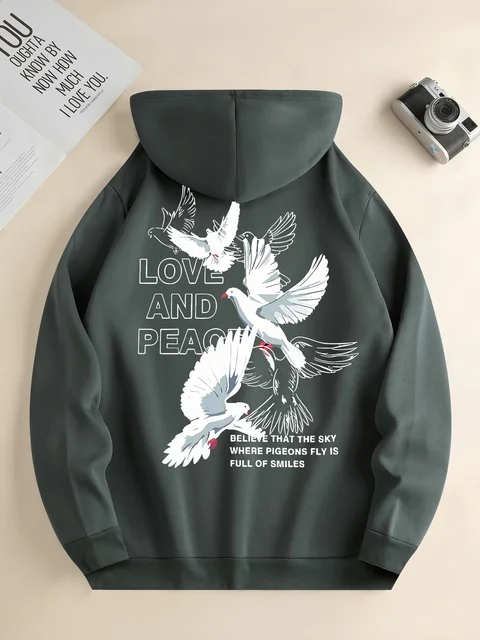 Miłość i pokój list gołąb bluzy z nadrukiem Casual bluzy damskie wygodny sweter polarowy Crewneck luźne ubrania damskie