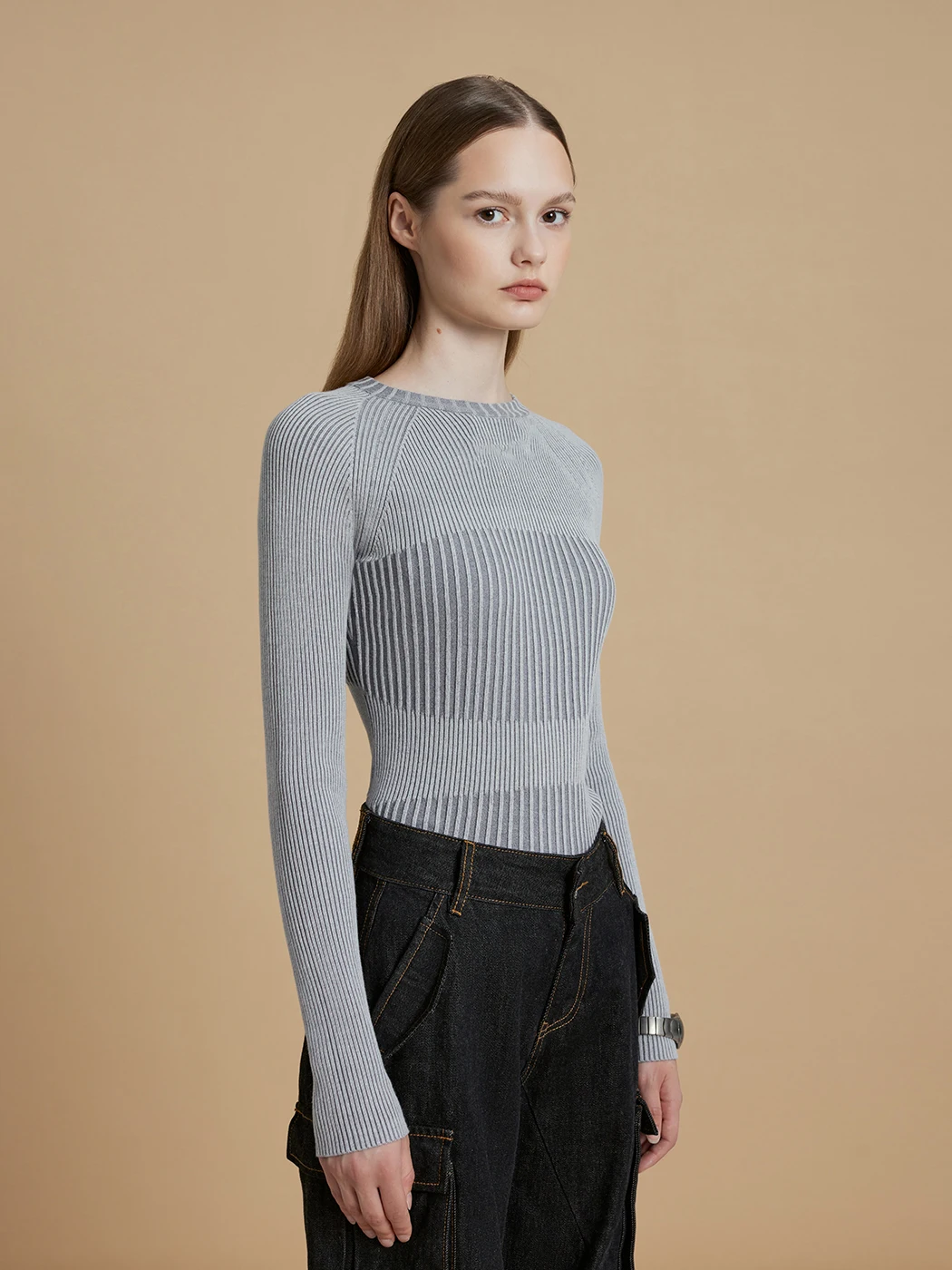 

IFIKNOW Rib Sweater round Ne Long Sve Knitted Pure Color Casual Sle Women's Faion Autumn 2024 Knitwear
