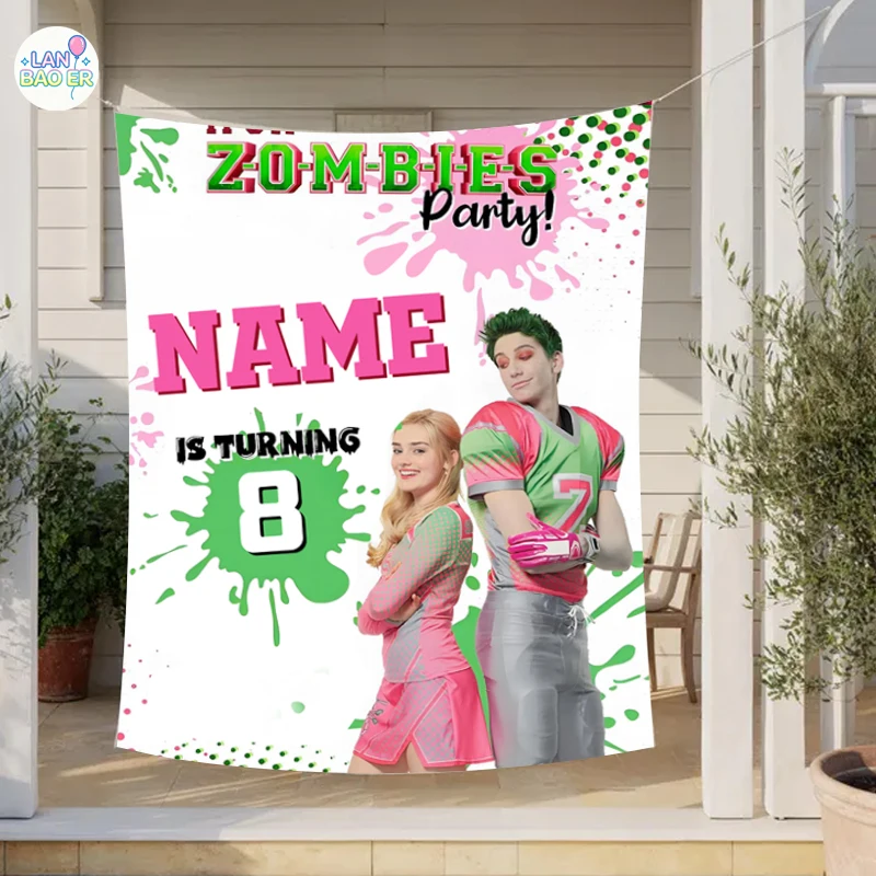 Zombies Birthday Decorations Kids Birthday Baby Banner Party Custom Background Girls 8th Birthday Backdrop 10th Banners