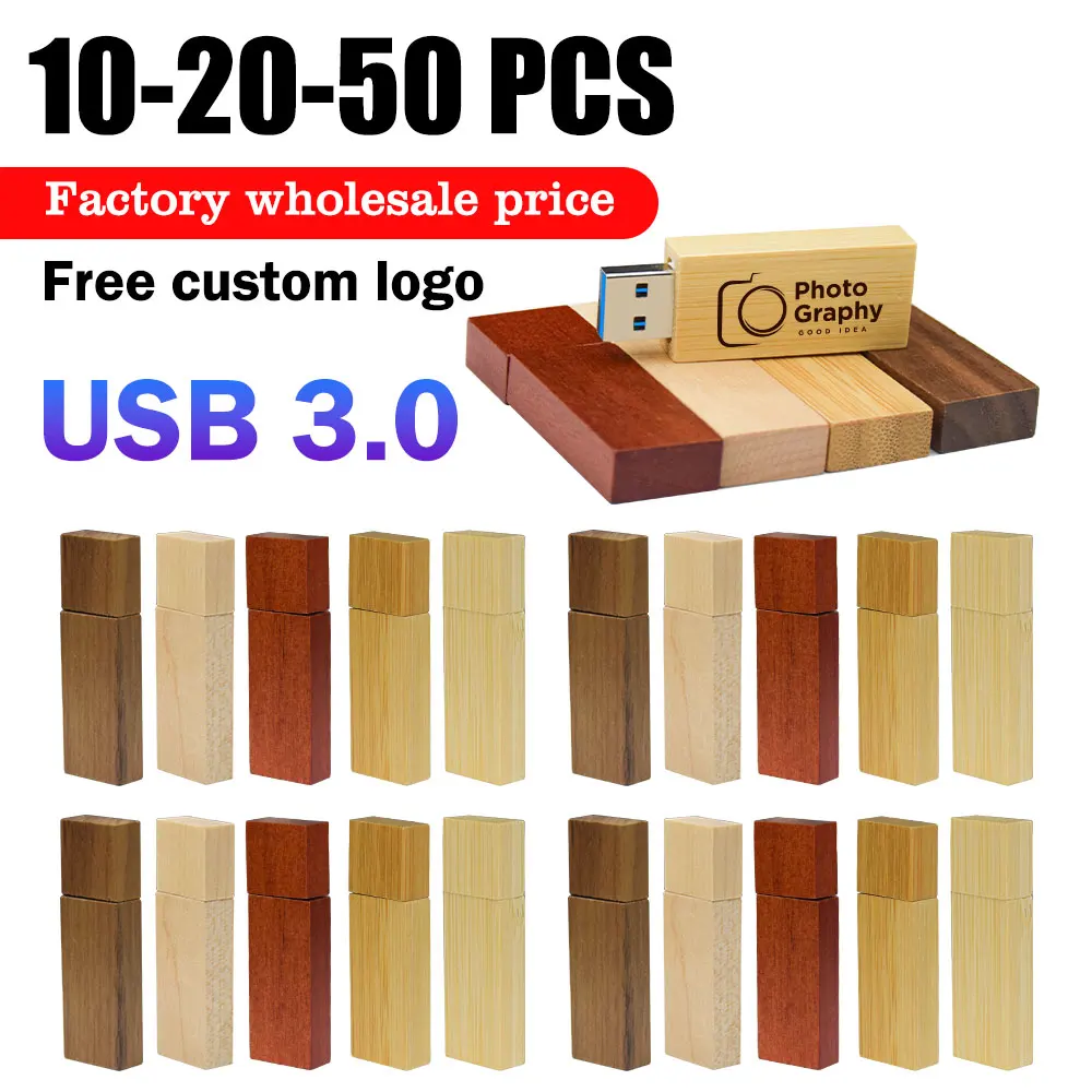 

10/20/50 PCS/LOT 3.0 High speed Wooden USB Flash Drive 128GB Wholesale Pen Drives 64GB Memory Stick Gifts 32GB Free logo