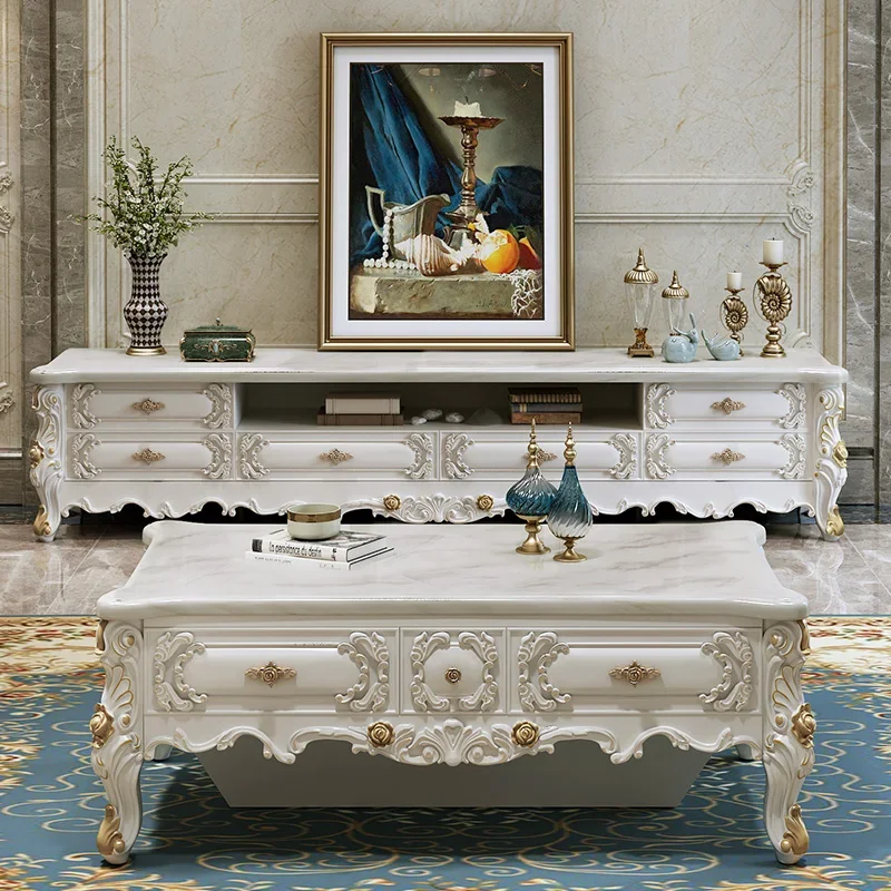 

Европейский журнальный столик-тумба под телевизор, современный, простой, из мрамора, во французском стиле.