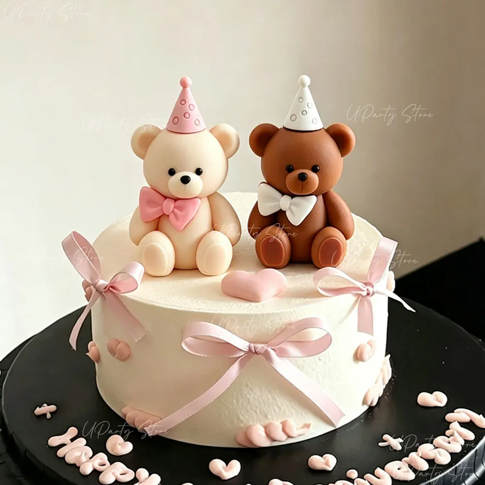 Anniversary Cake Toppers Boy and Girl Cute Party Bear Cake Stand for Birthday Valentine‘s Day Wedding Engagement Cake Decoration