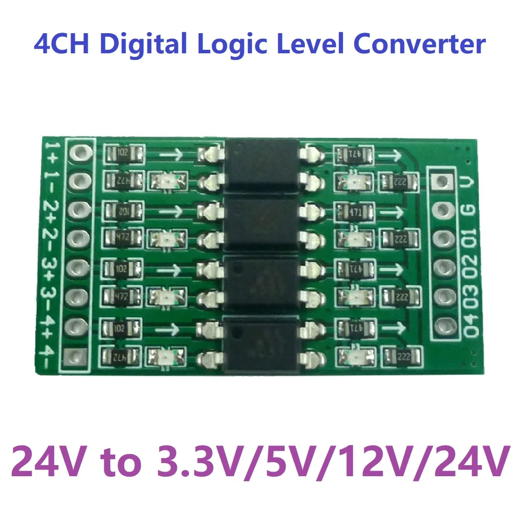 4CH DC 24V To 3.3V 5V 12V 24V Digital logic Level Conversion Module In PNP/NPN Optical Isolation Board For PLC Relay LED Stable