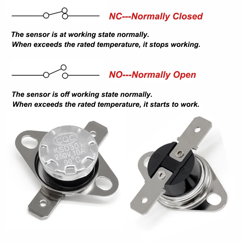 2 ~50pcs Thermostat Sensor Switches KSD301 Normally Open/Closed 40C~135C Degree 10A 250V Temperature Control Switch