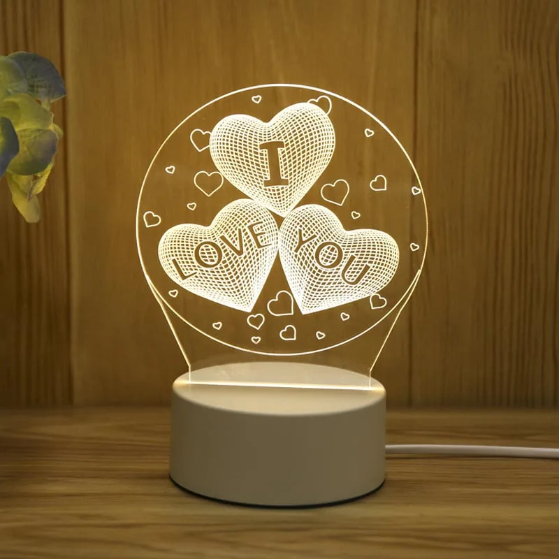 Romantic Love 3D Acrylic Led Lamp for Home Children\'s Night Light Table Lamp Birthday Party Decor Valentine\'s Day Bedside Lamp