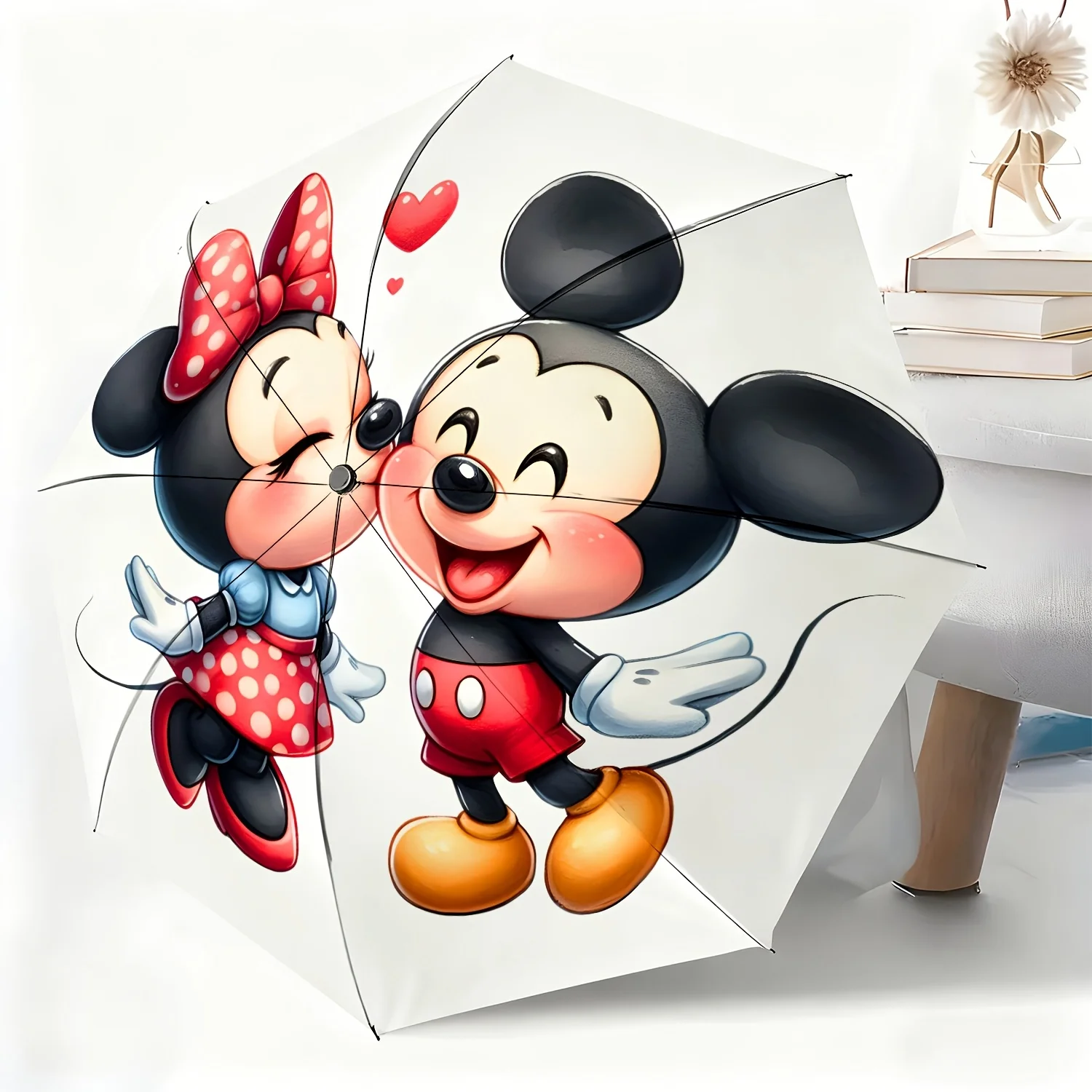 

1pc Disney Mickey & Minnie Automatic Umbrella, All-Weather Folding Umbrella for All Occasions, Portable Compact Umbrella, Chri