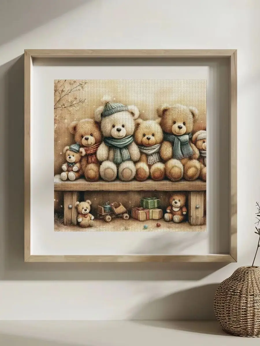 1 Stück 30x30 cm/11,8 Zoll Plüsch-Teddybär Gestempeltes Kreuzstich-Set DIY-Set 11/14/16CT DIY-Stickset DIY-Kreuzstich-Set – Detail 1