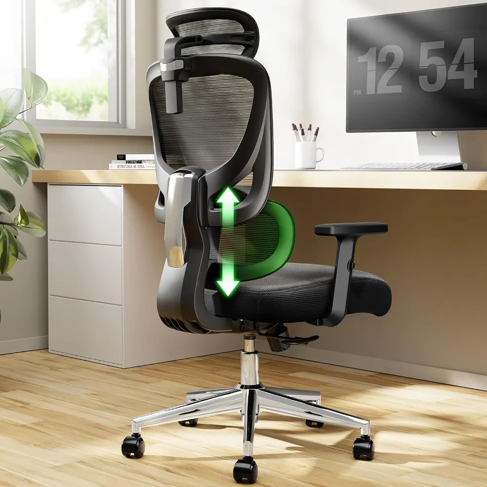 Marsail-High Back Gaming Chair com apoio lombar ajustável, malha respirável, braço e encosto de cabeça, preto