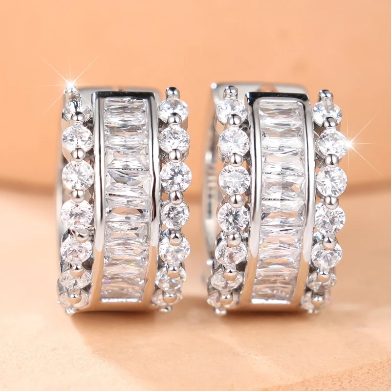 2026 New Multilayer Zircon Wide Edition Earrings with Ladder Square and Square Diamonds, Staggered and Arranged Zircon Jewelry