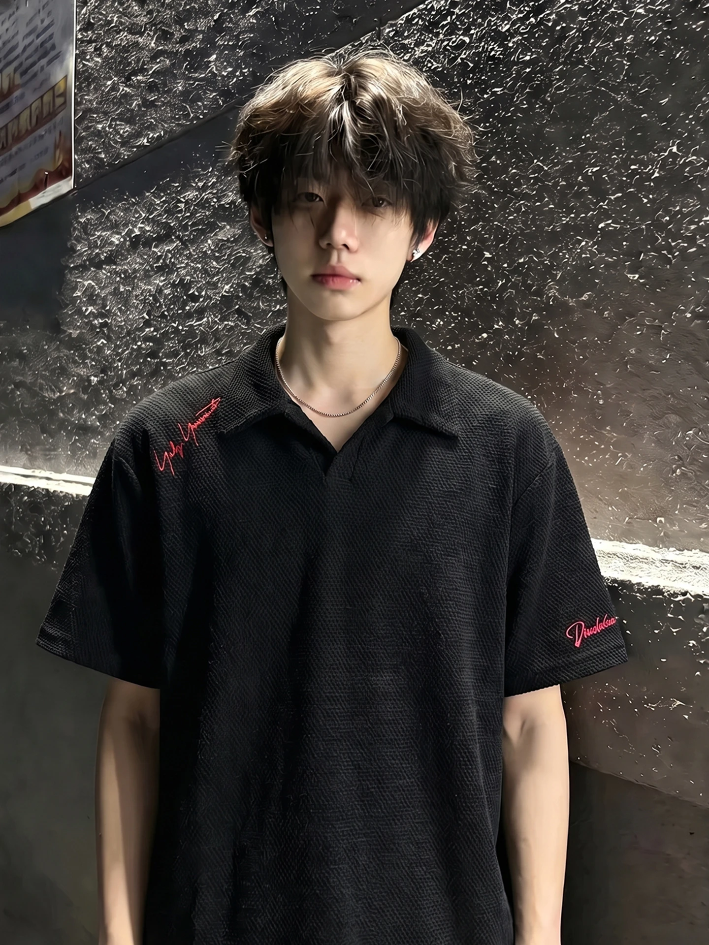 Brown Dragon Scale Pattern Embroidered Short Sleeve  Shirt Men's Summer Breathable T-Shirt Standard Fit Youth Fashion