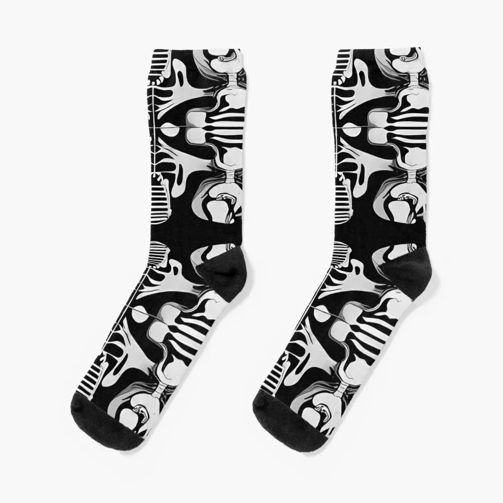 Skeleton and Bones (Black and Grey) Socks sheer Heating sock Socks Girl Men's