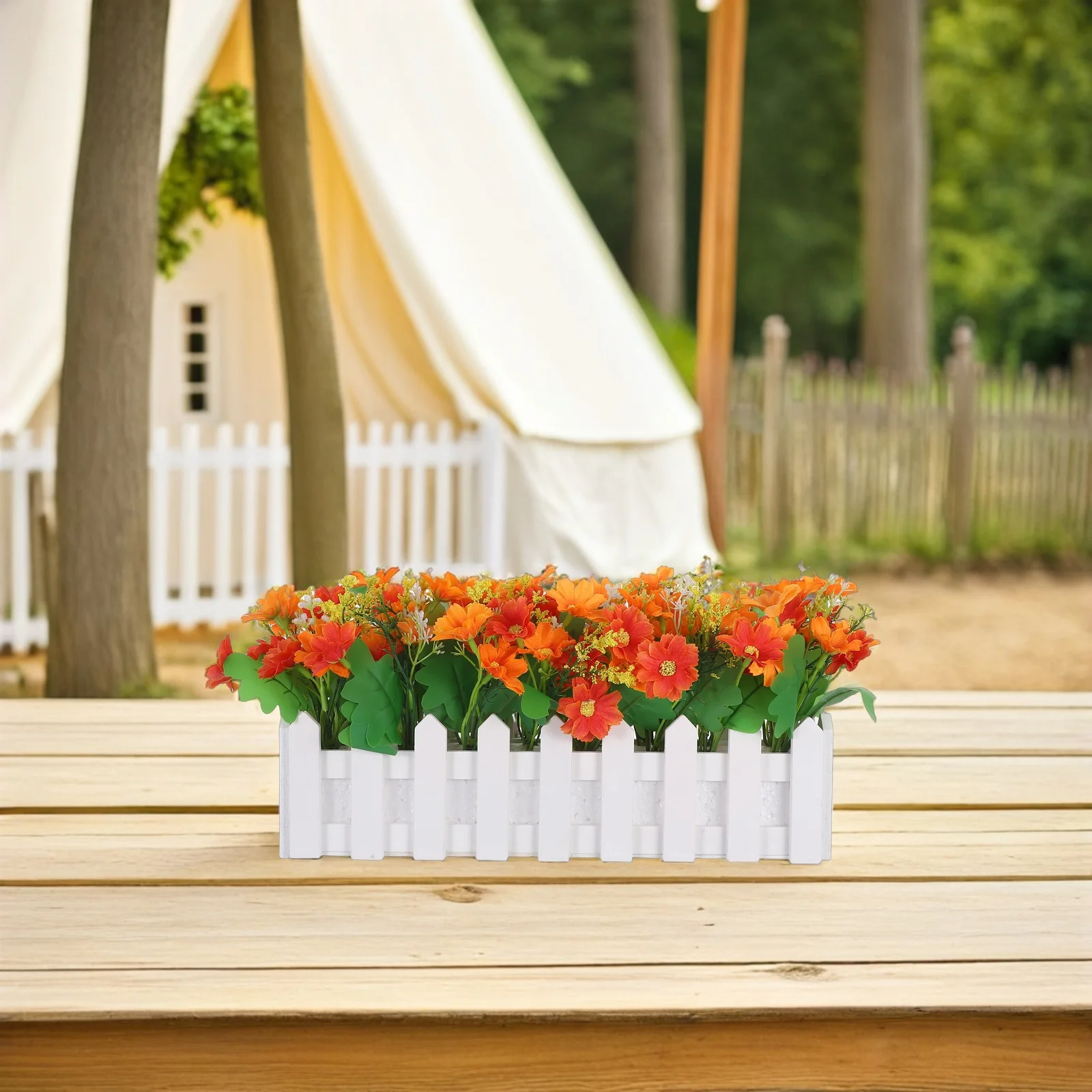 

Artificial Chrysanthemum Flowers in Fence Pot Realistic Artificial Plants Indoor Outdoor Garden Porch Wedding Decoration