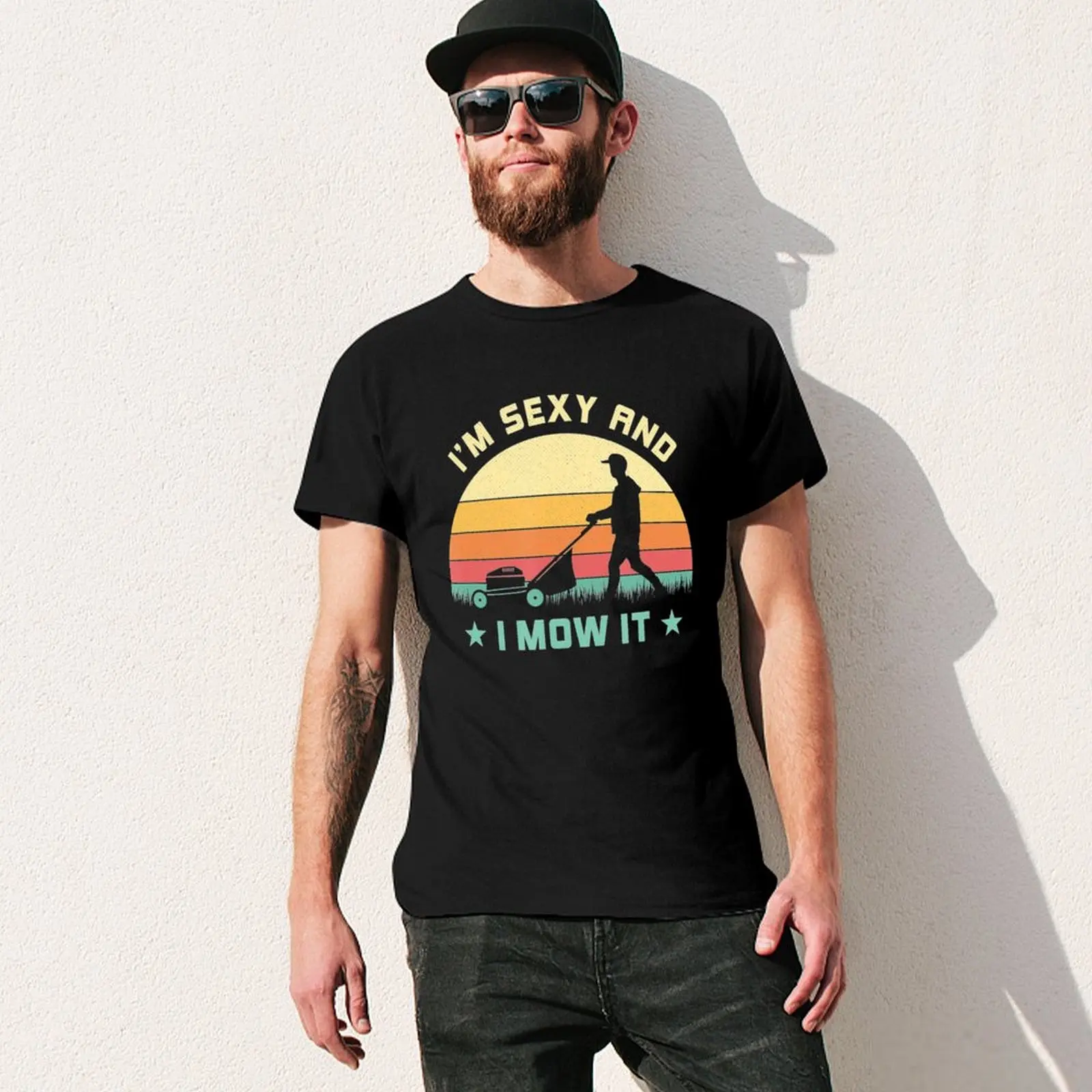 Im Sexy And I Mow It Vintage Lawn Mower Mowing Garden T-Shirt custom t shirt customizeds Short sleeve
