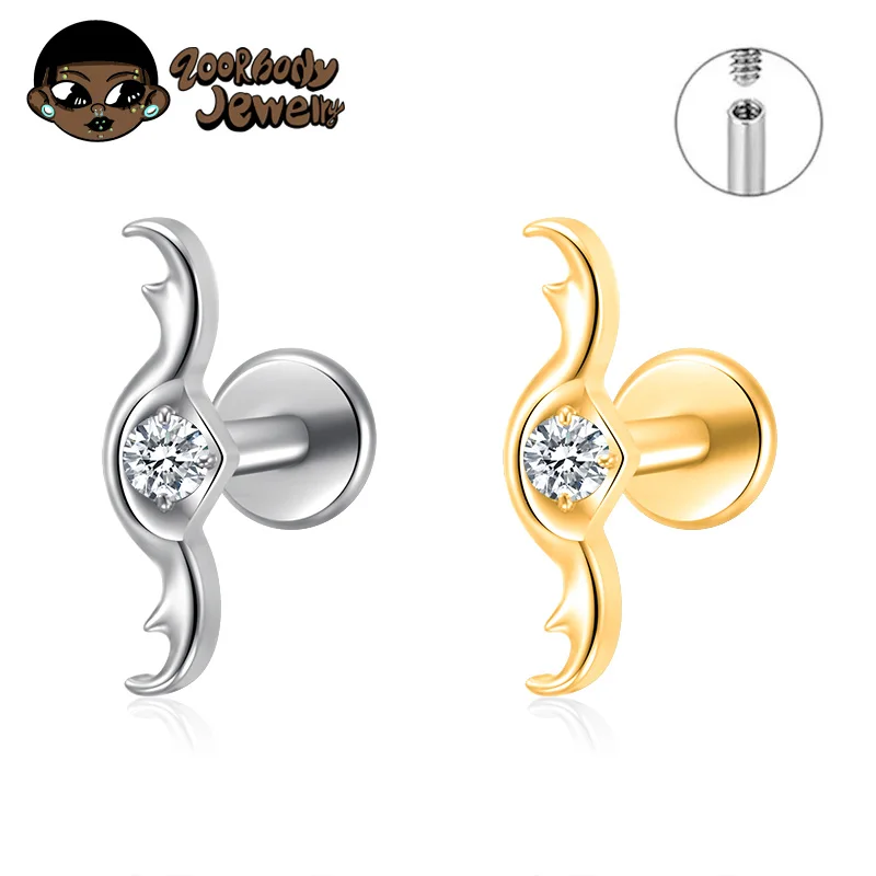 G23 Titanium Helix Lab Piercing Internal Thread Labret Bar Tragus Conch Helix Medusa Piercing Flat Back Stud Cartilage Earring