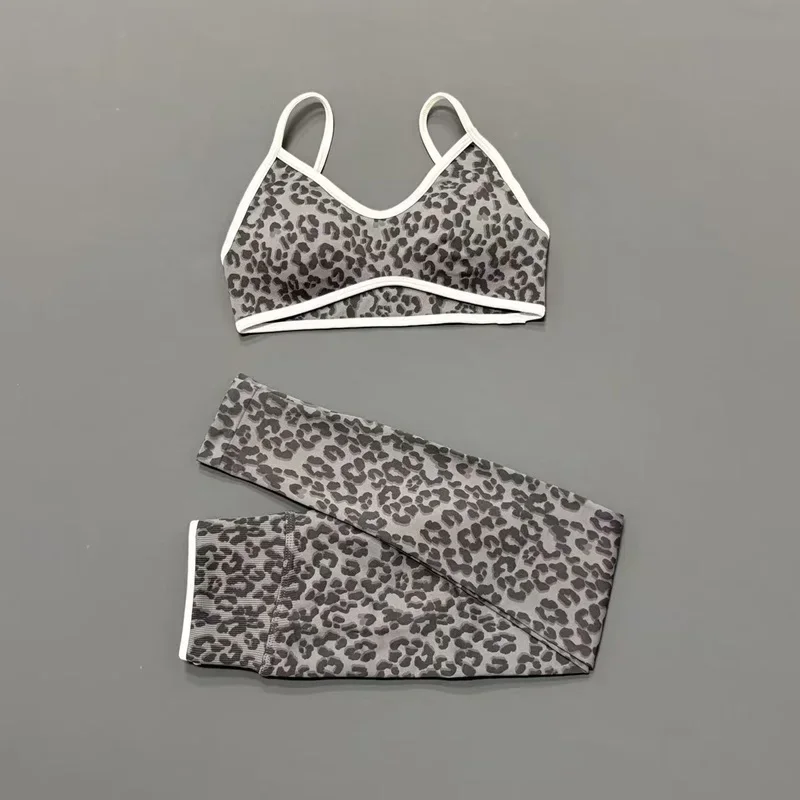 2-teiliges Gym-Set für Damen mit Kontrastbesatz und Leopardenmuster, Sport-BH, Hüftformende Leggings, Weiches Naked-Feel-Gewebe, Bauchkontrolle, Yoga-Outfit – Detail 12