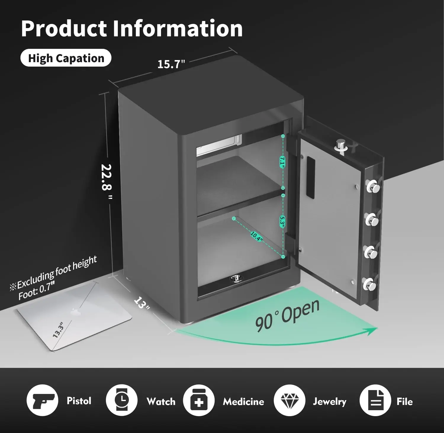 Touchscreen Biometric Fingerprint Safe Box,Full Soft Package Interior with Private Inner Door Digital Heavy Personal Private Cab