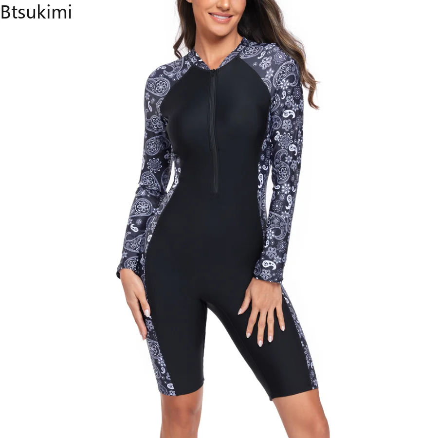 Women Swimsuit One Piece Surfing Clothes Sport Style Long Sleeve Jumpsuit Diving Suit Women's Swimwear Female Swimming Bodysuit