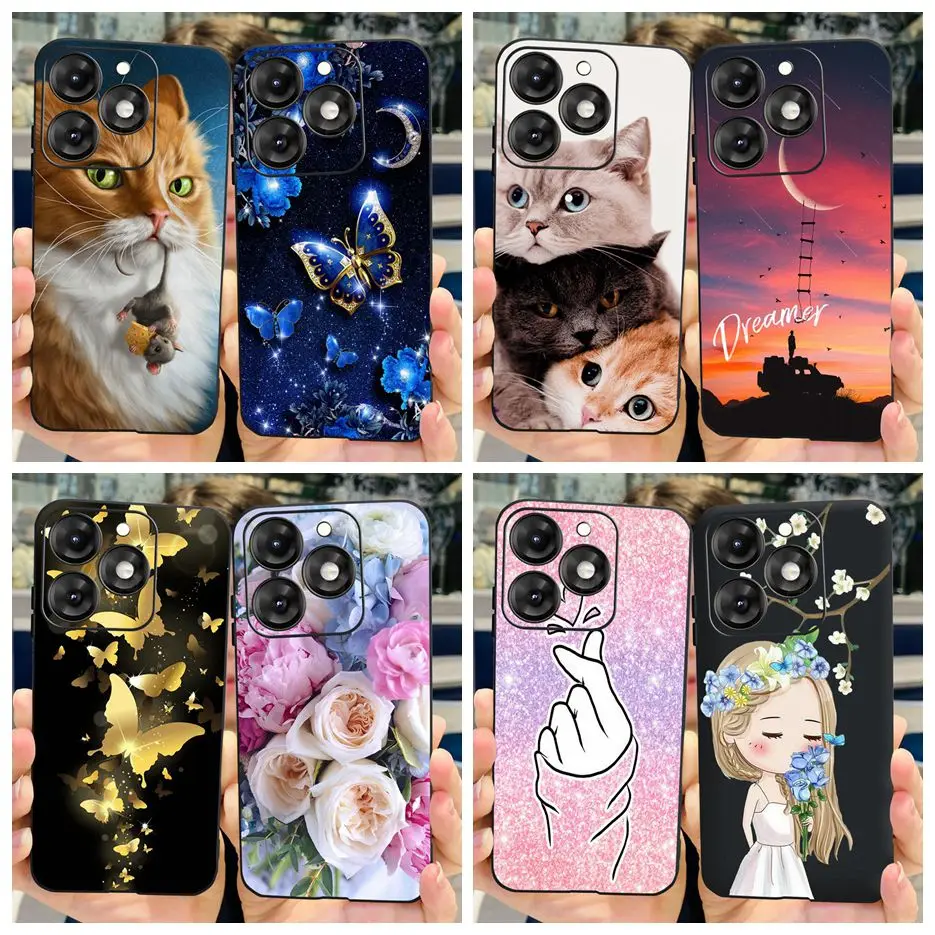 For Itel A70 Case A665L Cute Cat Butterfly Painted Back Cover 6.6'' Soft Silicone TPU Phone Case For Itel A70 A 70 ItelA70 Shell