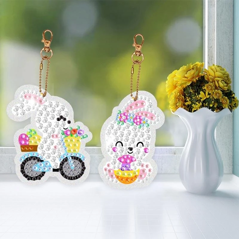 

090B Arts and Crafts for Kids Ages 8-12 15pcs DIY Easter Keychains 5D Diamonds Sticker Art Kits Gifts for Girls