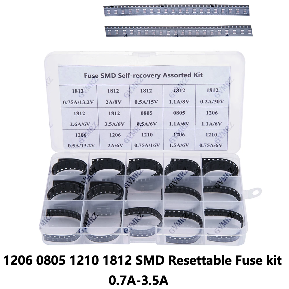 300Pcs 15Values*20PCS 1206 0805 1210 1812 SMD Resettable Fuse kit 0.7A 0.5A 0.2A 2A PPTC PolySwitch Self-Recovery 1.1A 2.6A 3.5A
