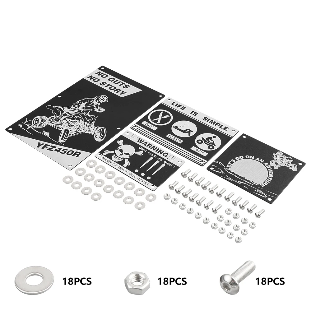 NICECNC ATV Fender Warning Tags Plates Badges 5052-Aluminum For Yamaha YFZ450 2009-2013 YFZ450R 2009-2024 YFZ450X 2010-2011