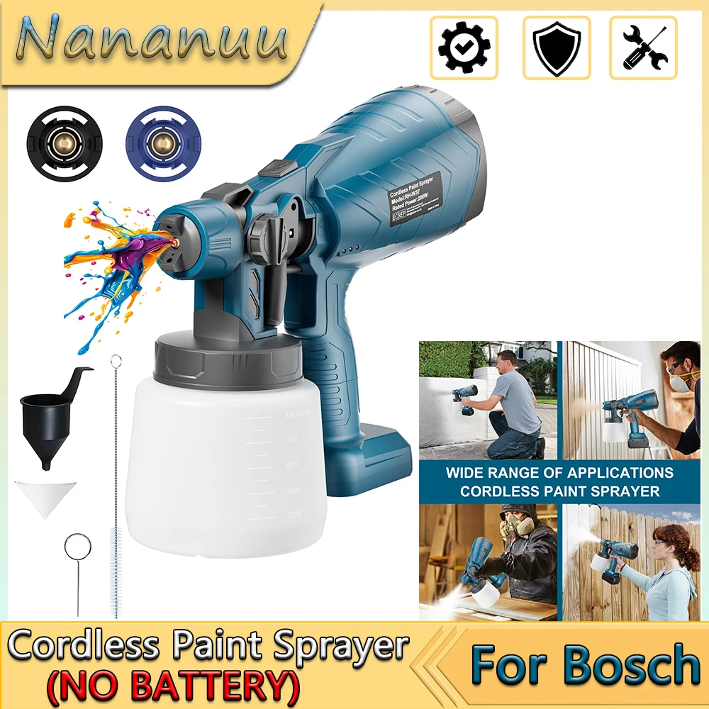 Nananuu Cordless Paint Spraying Tools Electric Spray Gun For Bosch BAT618 18V Battery HVLP Auto Furniture Steel Coating Airbrush