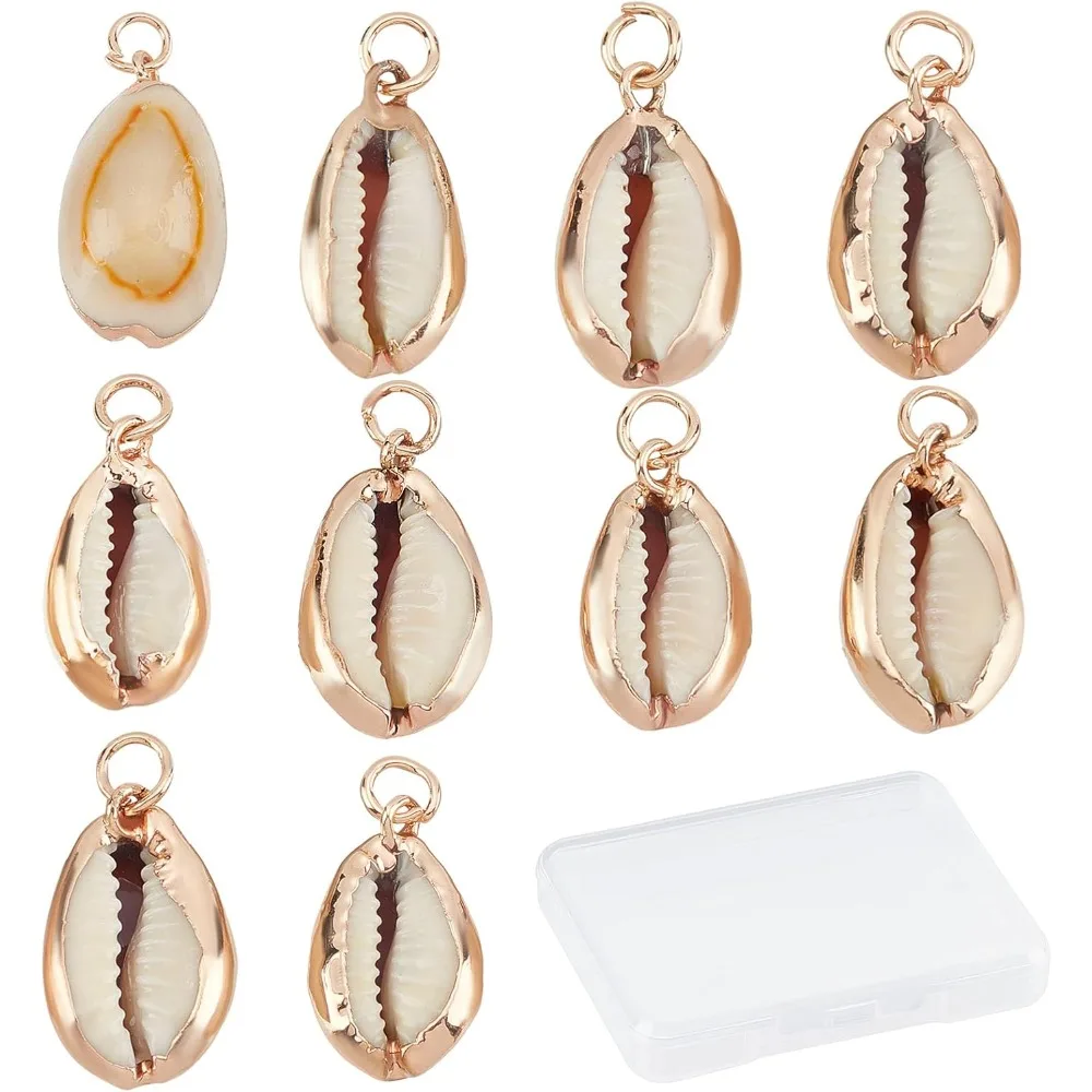 1 Pudełko Charms Shell Naturalne Białe Muszle Cowrie Charm Conch Shells Galwanizowane Charms Summer Ocean Sea Charm for Jewelry