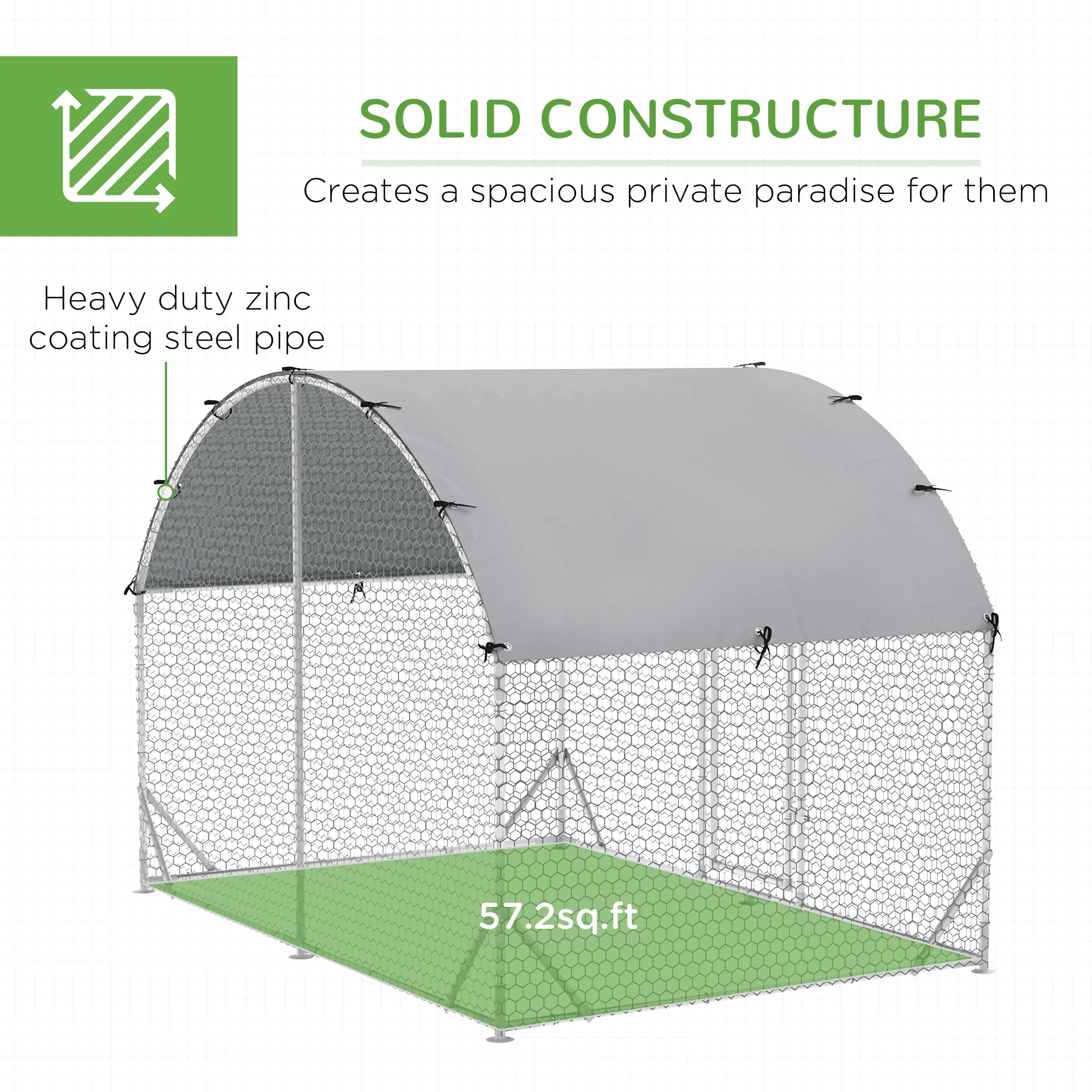 PawHut Walk In Chicken Run Galvanised Chicken Coop Hen Poultry House Cage Pet Playpen Garden with Water-Resist Cover