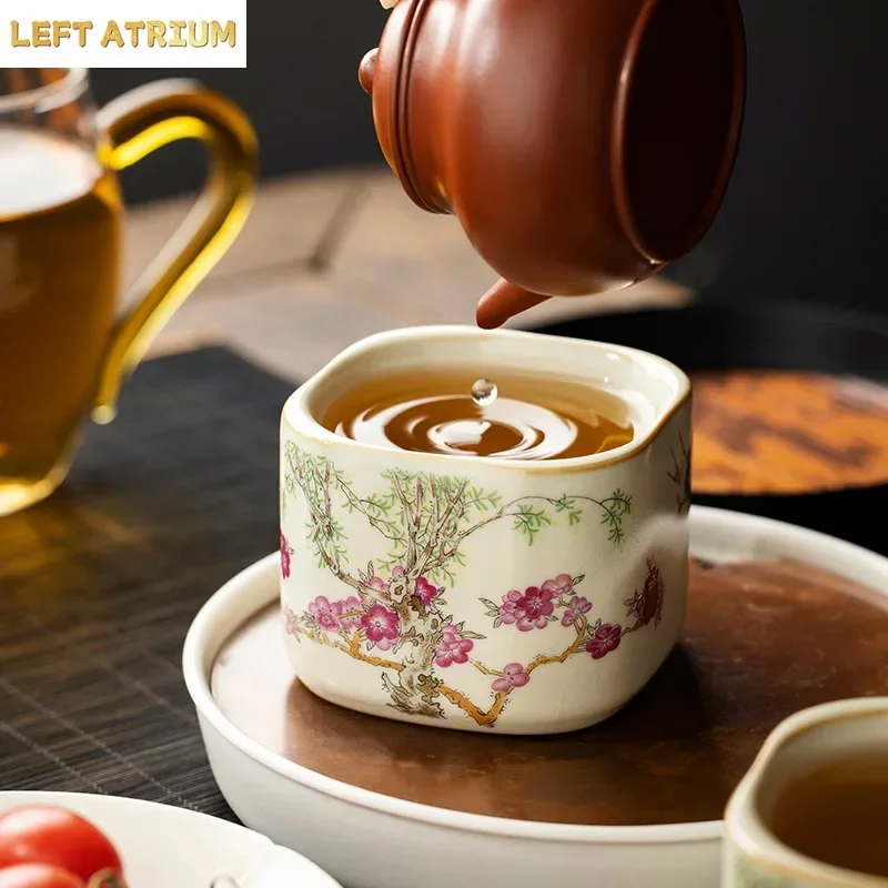 120ml Swallow Ru Kiln Master Cup Household Square Tea Cup Handmade Tea Bowl Smelling Cup Teaset Supplies Teaware Kungfu Tea Set