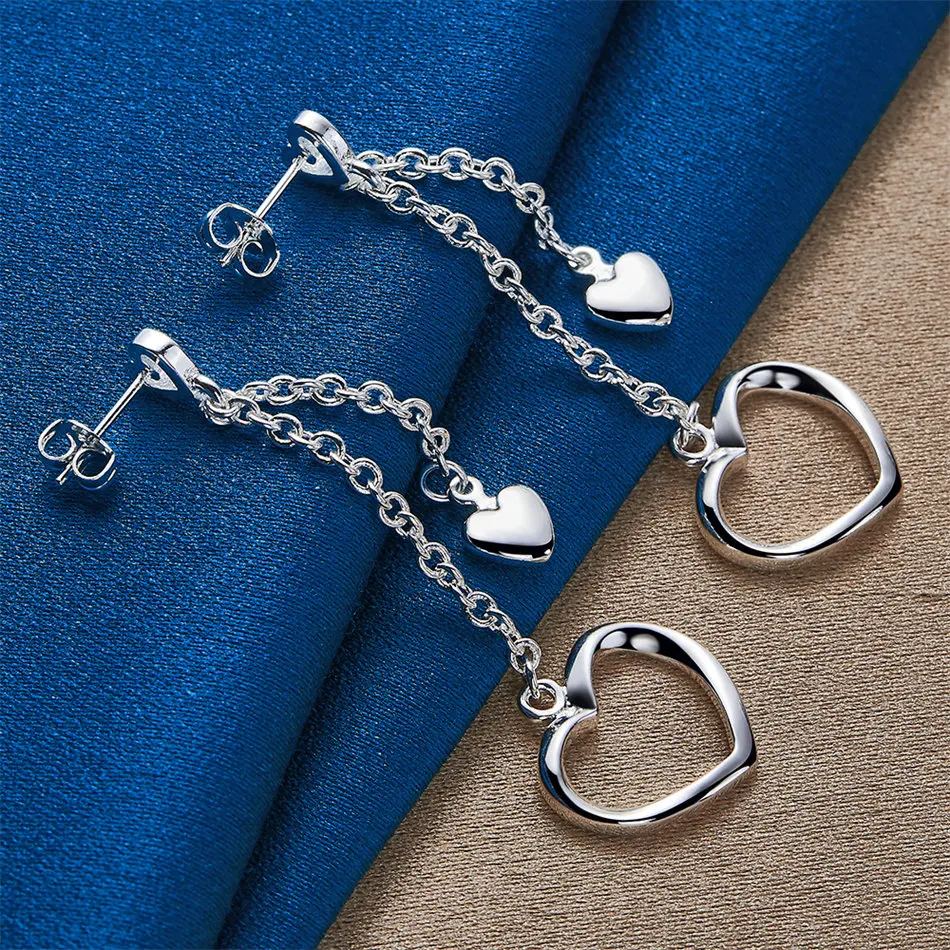 Women's 925 Sterling Silver Heart-Shaped Pendant Earrings