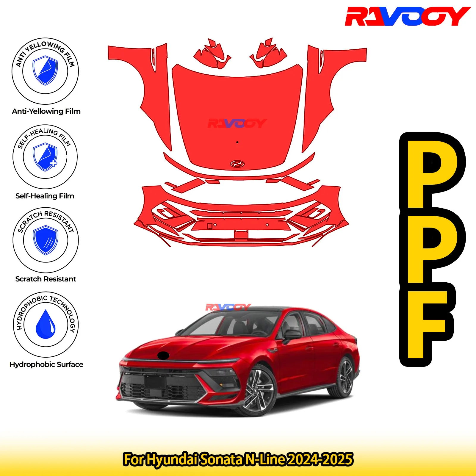 

For Hyundai Sonata N-Line 2024-2025 Glossy Matte Black Precut front PPF Kit Paint Protection Film