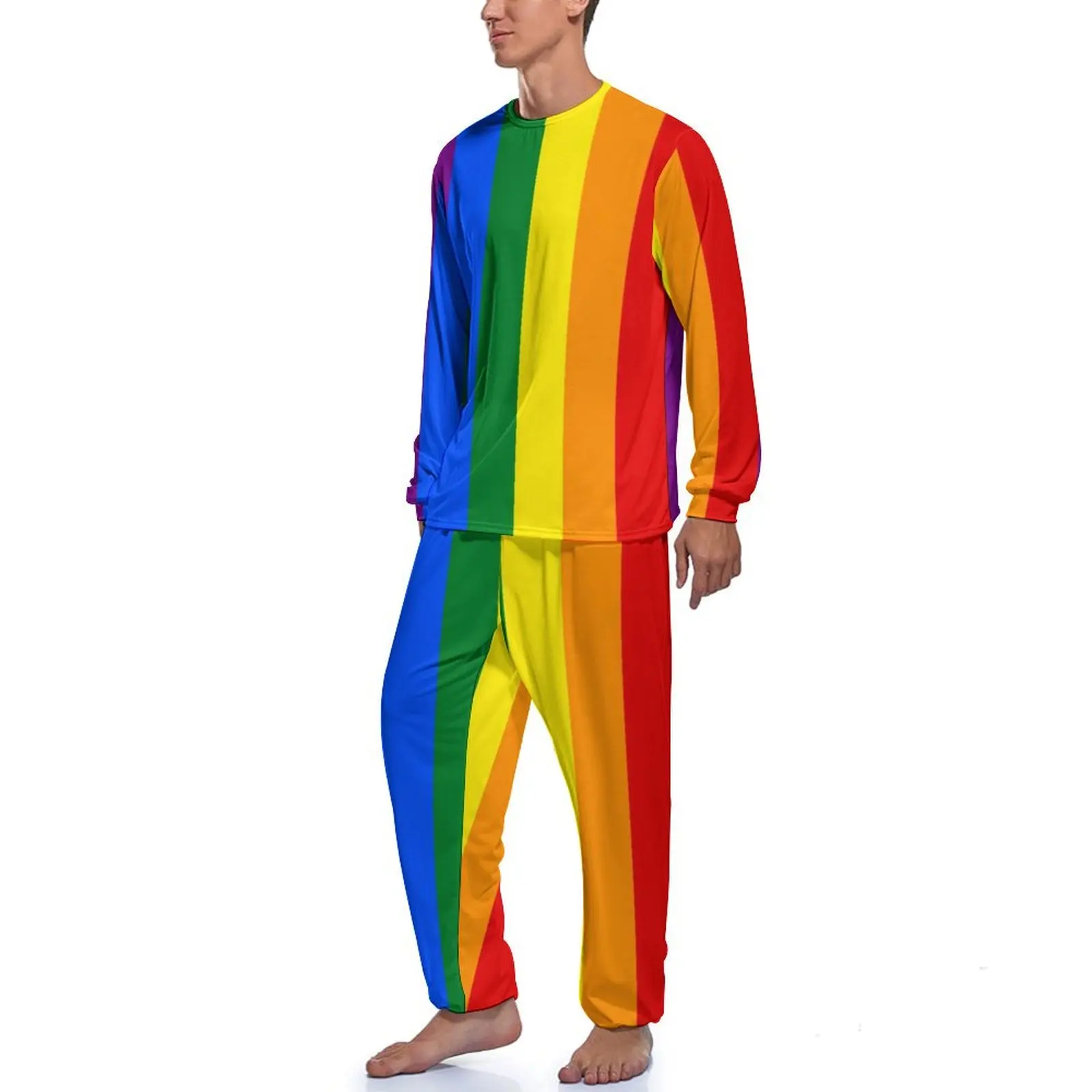 LGBT Rainbow Pajamas Gay Pride Flag Print Man Long Sleeve Retro Pajama Sets 2 Pieces Casual Daily Printed Home Suit Gift