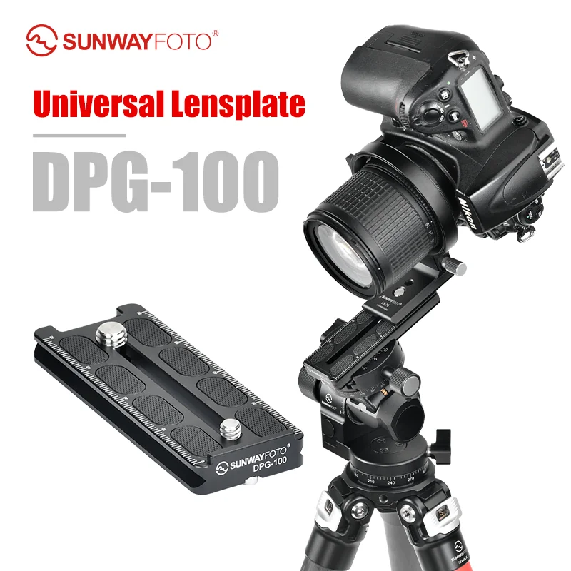 SUNWAYFOTO DPG-100 Placa de liberación rápida universal de 100 mm, placa de lente Arca Swiss, con tornillo de 1/4" y 3/8", para Canon Nikon Sony Sigm