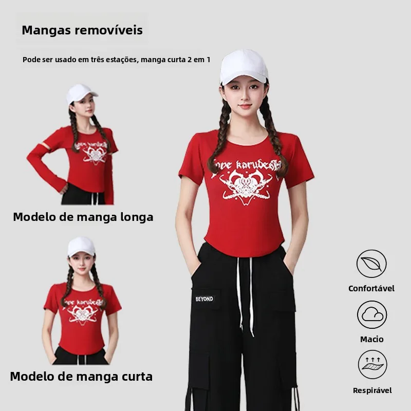 スリムフィット半袖ダンスtシャツ-レディース-スポーツウェア-スクエアダンス-トップス-綿ポリエステル素材-レギュラー袖丈
