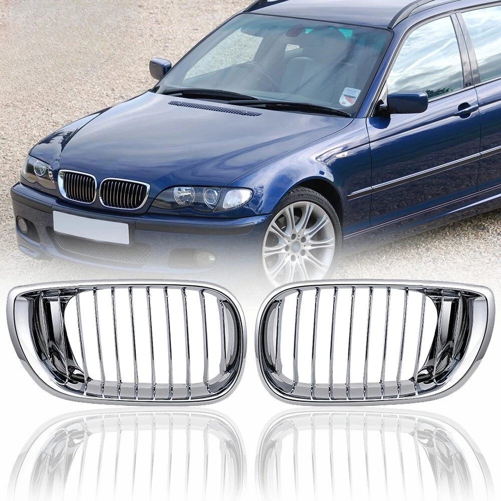 For BMW 3series 4door E46  Touring/Saloon 02-05 Pair Chrome Front Bumper Kidney Grille  Mesh 51137030545 51137030546