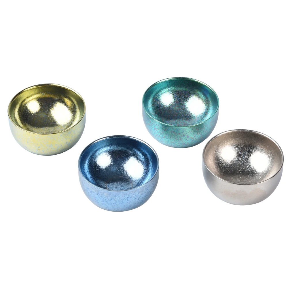 New Pure Kung Fu Teacup Crystallization Portable Double-Layer Tea Set 6-Piece Colored Teacup Metal Plastic Material