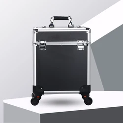 Large Capacity Aluminum Rolling Makeup Case Lockable Cosmetic Nails Supplies Salon Organizer Trolley Case With Trays