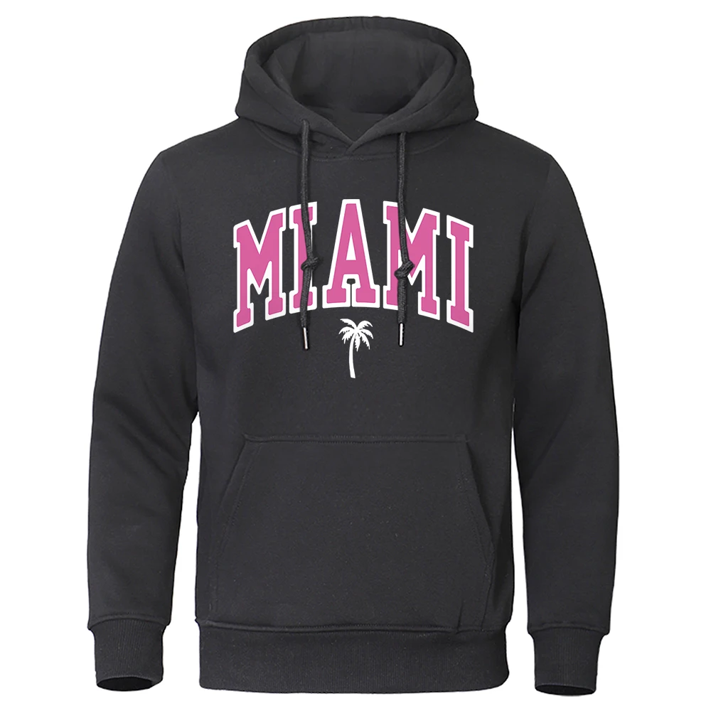 

Miami Seaside City Personality Letter Mens Hoody Warm Vintage Oversize Clothes Loose Casual Hoodies Fleece Crewneck Men Pullover