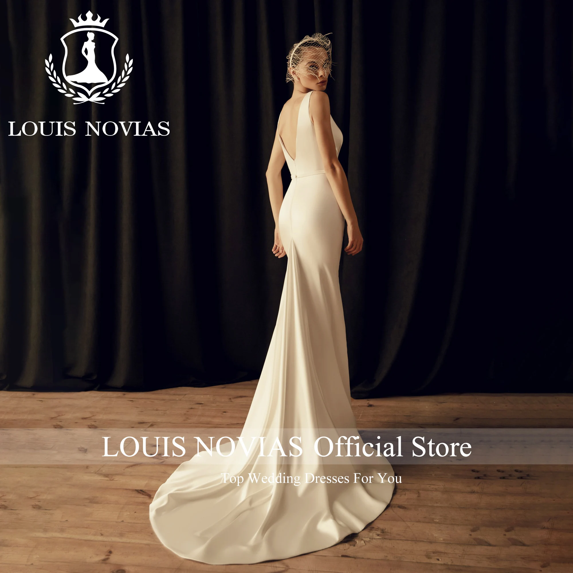 LOUIS NOVIAS Mermaid Sexy Satin Wedding Dresses Bride Vintage V-neck Sexy Spaghetti Straps Draped Wedding Gown Vestidos De Novia