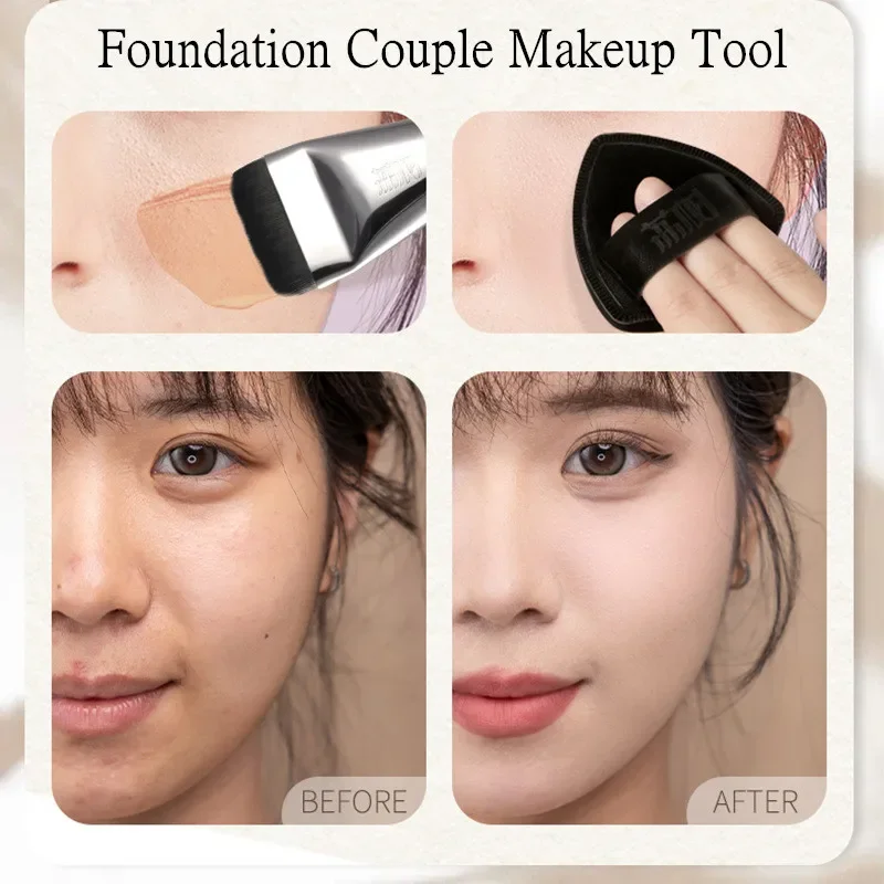 Lishu Flat-head Foundation Brush And Black Makeup Puff Blender Sponge Ultra-thin Head Traceless Concealer Applicator Tool