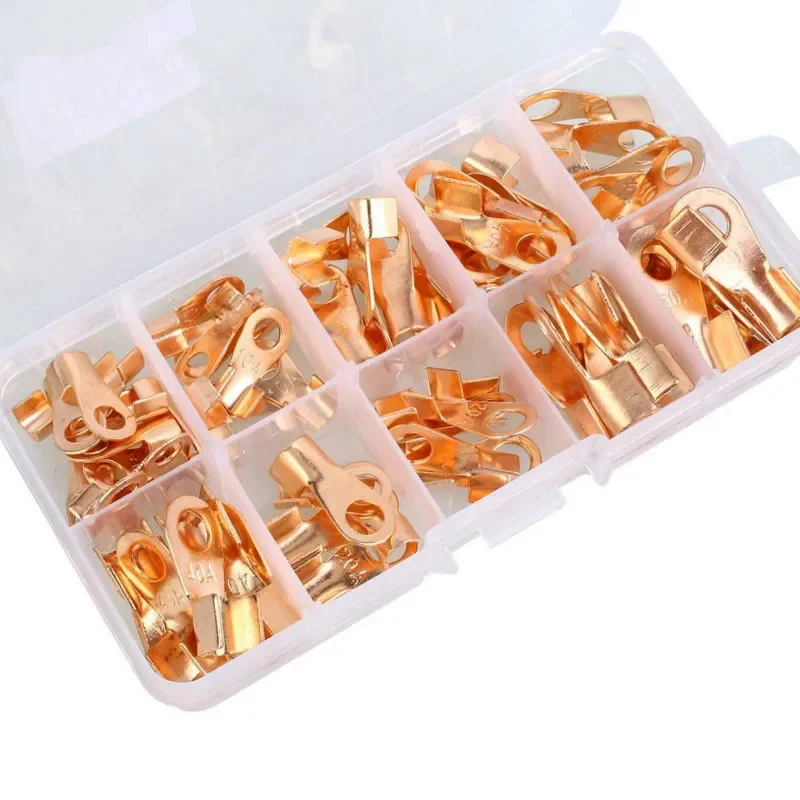 70pcs OT-10A 20A 30A 40A 50A Dia Red Copper Circular Splice Ring Terminal Wire Naked Battery Cable Connector lugs Terminals