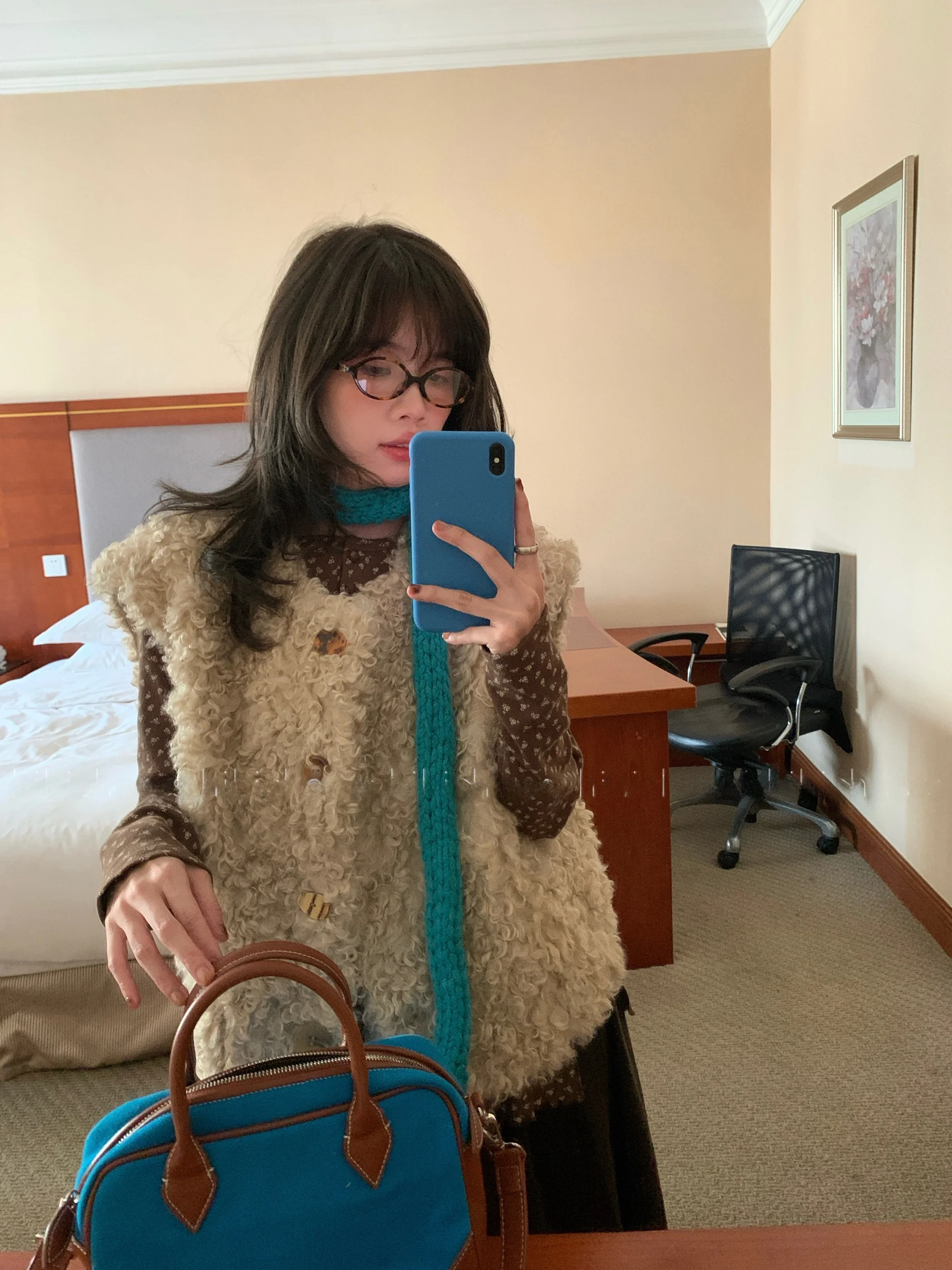 

Sli Brown Bear Lamb Fur Vest Top Women's Faionable Versatile Korean Sle Hair Curling Iron Warm Commute Winter Polyester