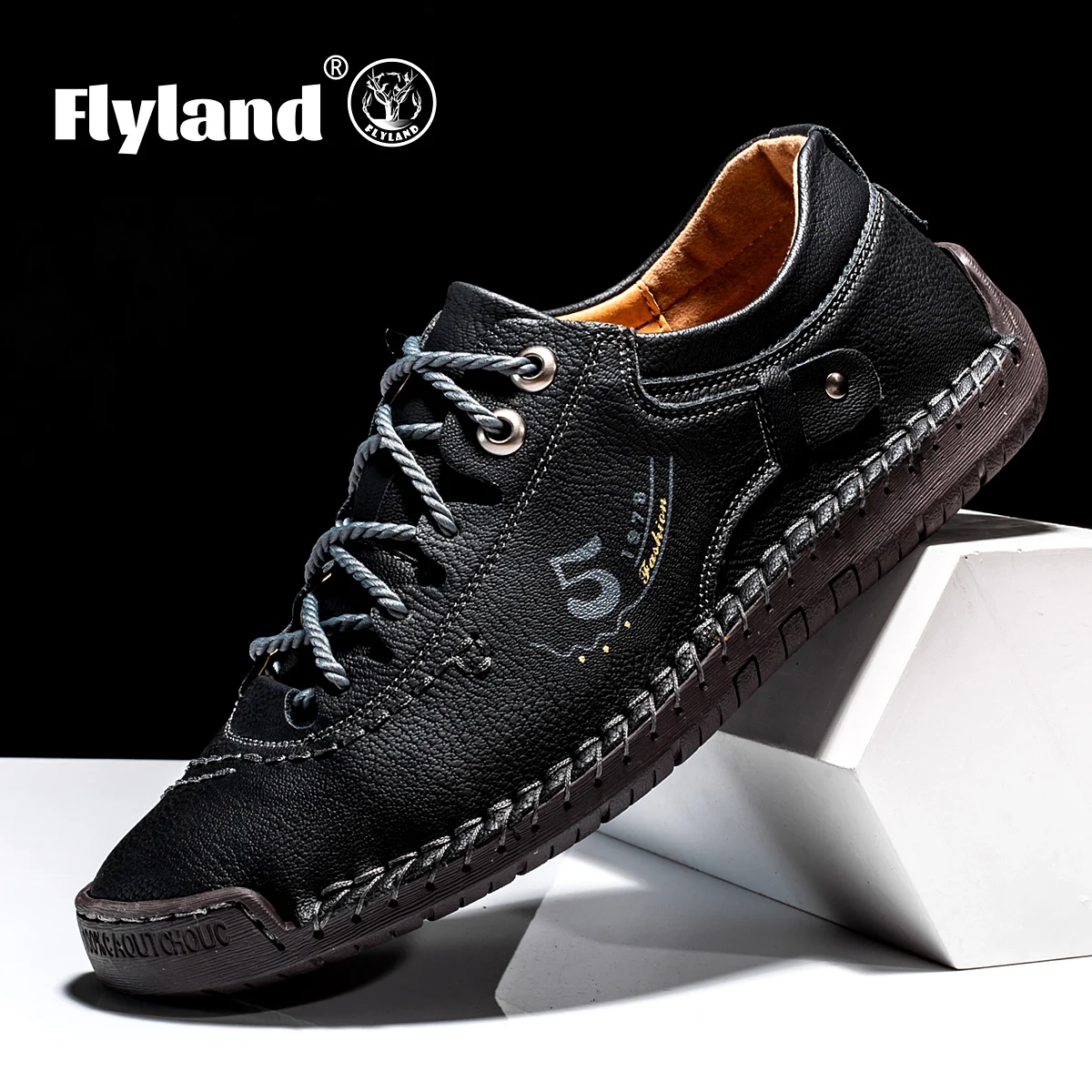 FLYLAND Classical Men\'s Leather Loafers Vintage Hand Stitching Oxfords Chukka Boots Ankle Boots Casual Daily Work Office Shoes