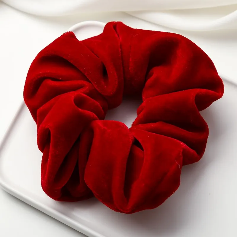 Scrunchies para el cabello de terciopelo rojo suave de alta calidad para niñas, lazos elásticos para el cabello, accesorios para el cabello