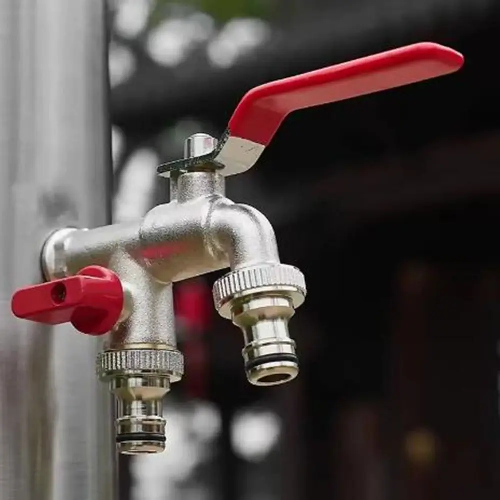 سبائك الزنك المزدوج الحلمة صنبور العالمي 1 مدخل 2 منفذ صمام مزدوج صنبور سهلة تشغيل/إيقاف المزدوج منفذ صنبور غسالة